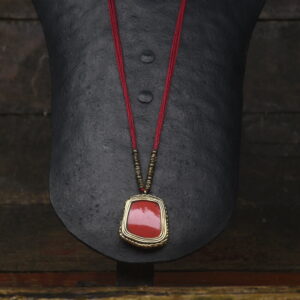 Red Ceramic & Brass Pendant