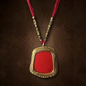 Red Ceramic & Brass Pendant