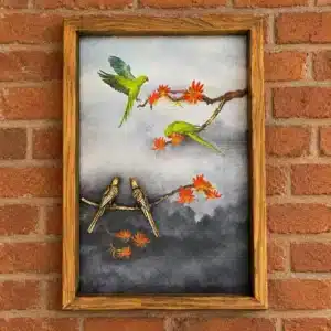 Parrots on Palash Tree- Molten Metal Painting